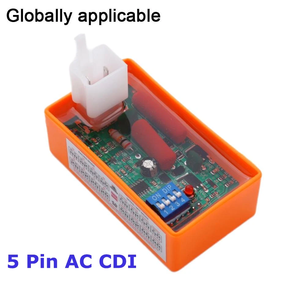 Universal 5 Pin AC CDI Box With DIP Switch Motorcycle Lgnition 5 Pin Dual Plug CDI Box Fits For Atvs,Dirt Bikes, Scooters,Mopeds