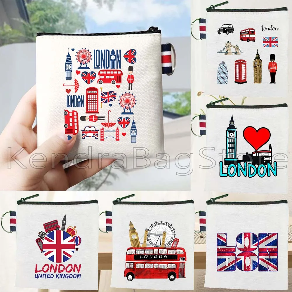 London City Icons England Union Jack Vereinigtes Königreich Stadtbild Big Ben Canvas Geldbörse Schlüsseletui Kleine Tasche Geldbörse Reißverschlusstasche