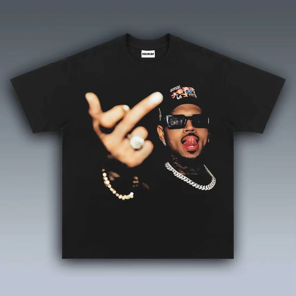 CHRIS BROWN Graphic Big Face T Shirt Women Men Oversized Y2K Streetwear Harajuku Casual Loose Heavyweight Female Male Clothes