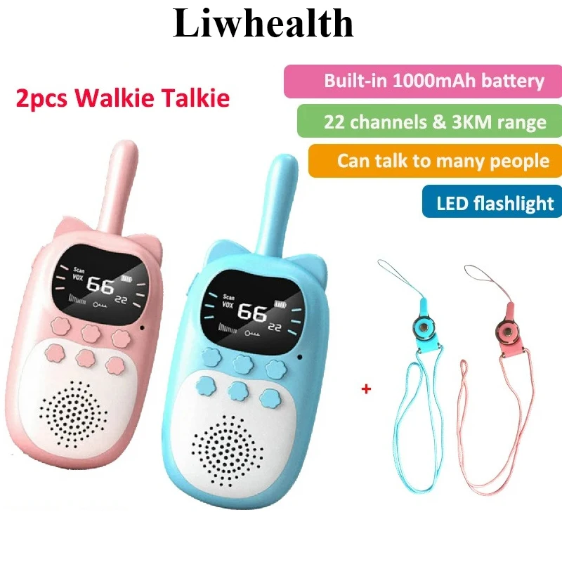 

2PCS Kids Mini Walkie Talkie Rechargeable 1000mAh Handheld 0.5W 3km Radio Transceiver Interphone Child Christmas Toys Gifts
