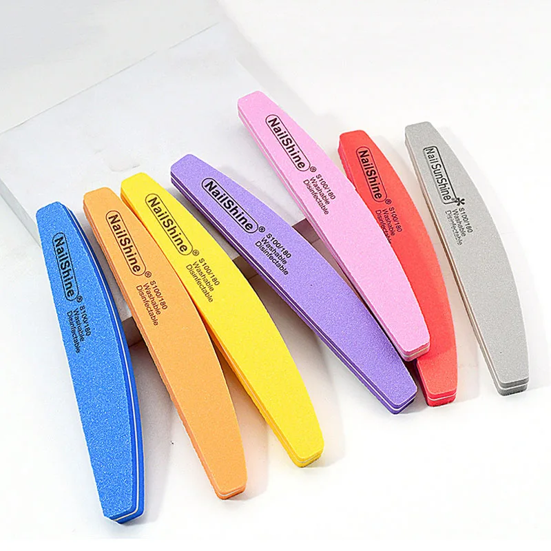 10pcs/lot Halfmoon Double Side Nail files buffer 100/180 Polishing Grinding Manicure Pedicure Nail Buffers File Tools