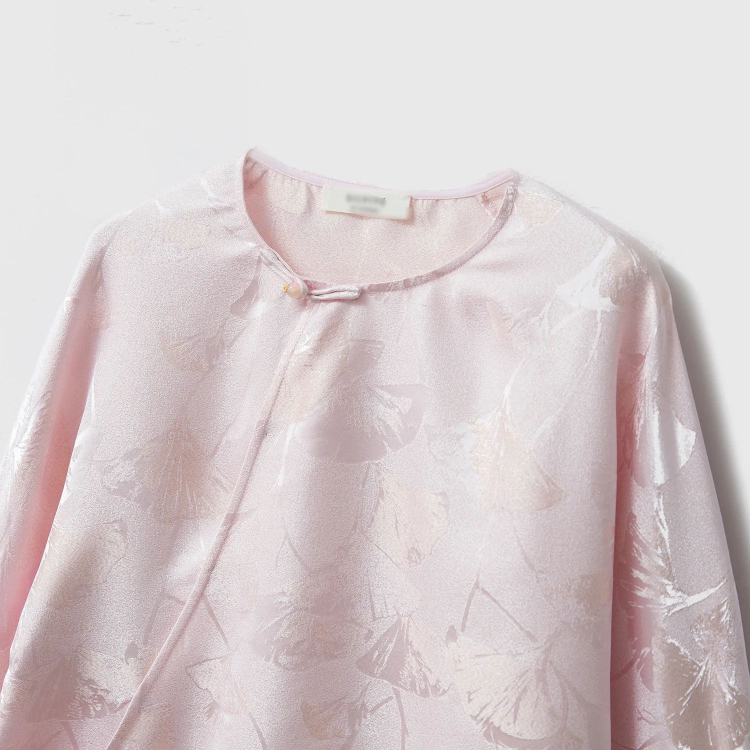 Winsleter-Kemeja Elegan 100% Sutra Asli, Kerah O Lengan 3/4 Jacquard, Blus Mewah Berkelas untuk Wanita, Musim Gugur 2025 T59337CC