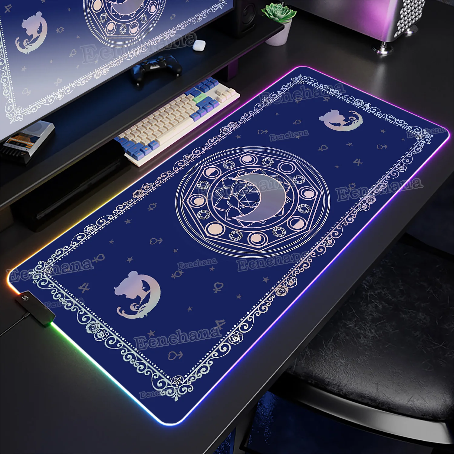 RGB Black Tarot Cards Sailor Moon Mouse Pad LED Keyboard Expansion Pad Backlight Large PC Game Accessories Laptop Office DeskMat