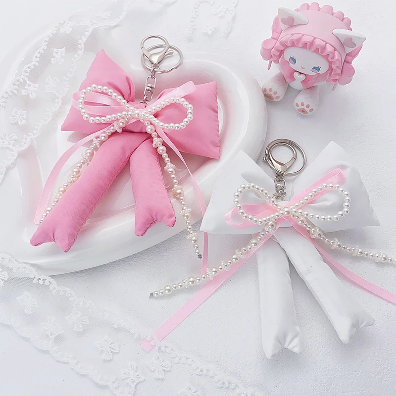 Delicate Versatile Beaded Bow Keychain Simple Sweet Phone Lanyard Fashion Creative Backpack Decoration Accessories Gifts