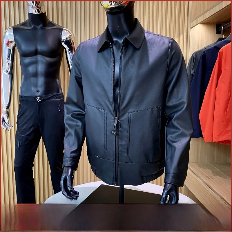 

Quali Selected Ultra-Fiber Leather Jaet Men's Casual Commute Busin Collar Coat Autumn Winter Youth Vitali Sle