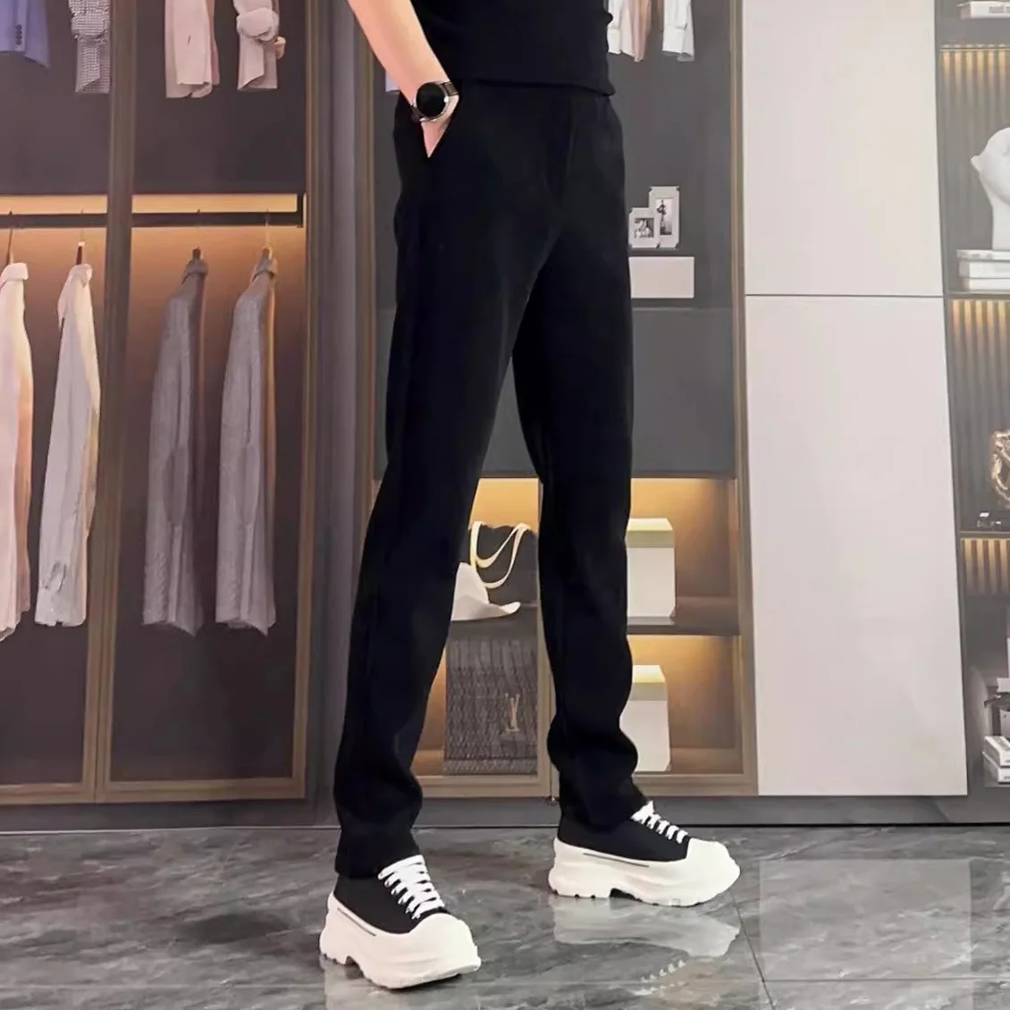 

Высококачественные мужские повседневные брюки из вельвета с эффектом пэчворк, прямого кроя, утепленные флисом, модные городские брюки для зимы