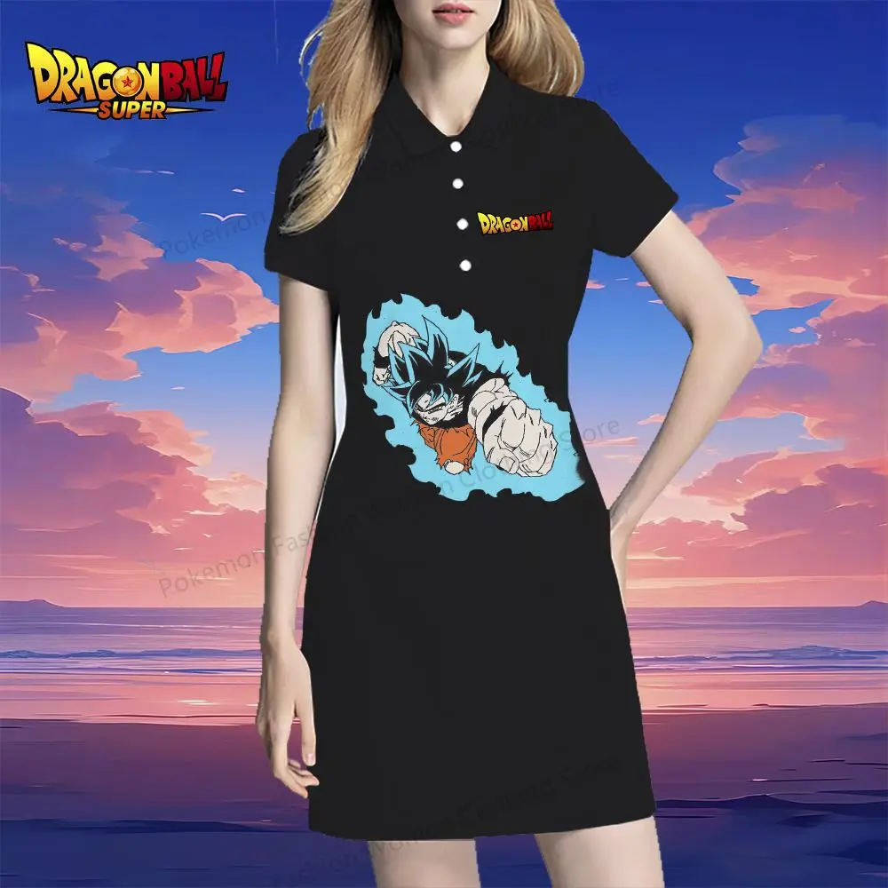 Women's Polo Shirt Dresses Dragon Ball Kakarotto V Neck Summer One-piece Dress Street Wear Youthful Woman Clothes Y2k 2024 S-2XL