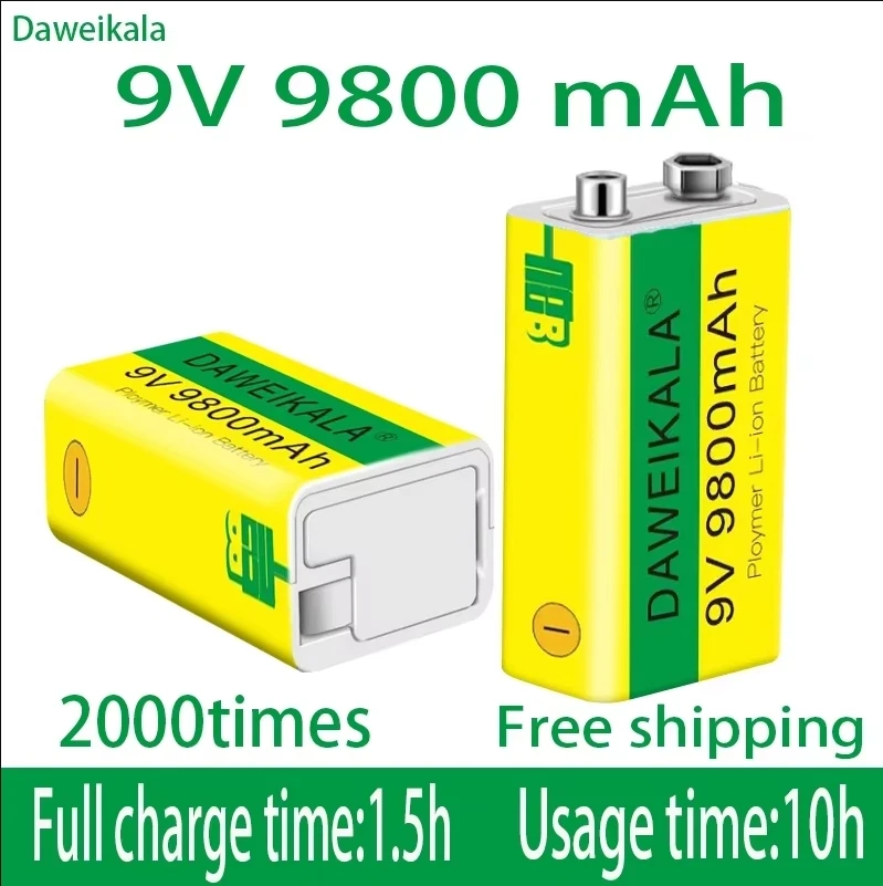 2024 9V 9800mAh li-ion Rechargeable battery Micro USB Batteries 9 v lithium for Multimeter Microphone Toy Remote Control KTV use