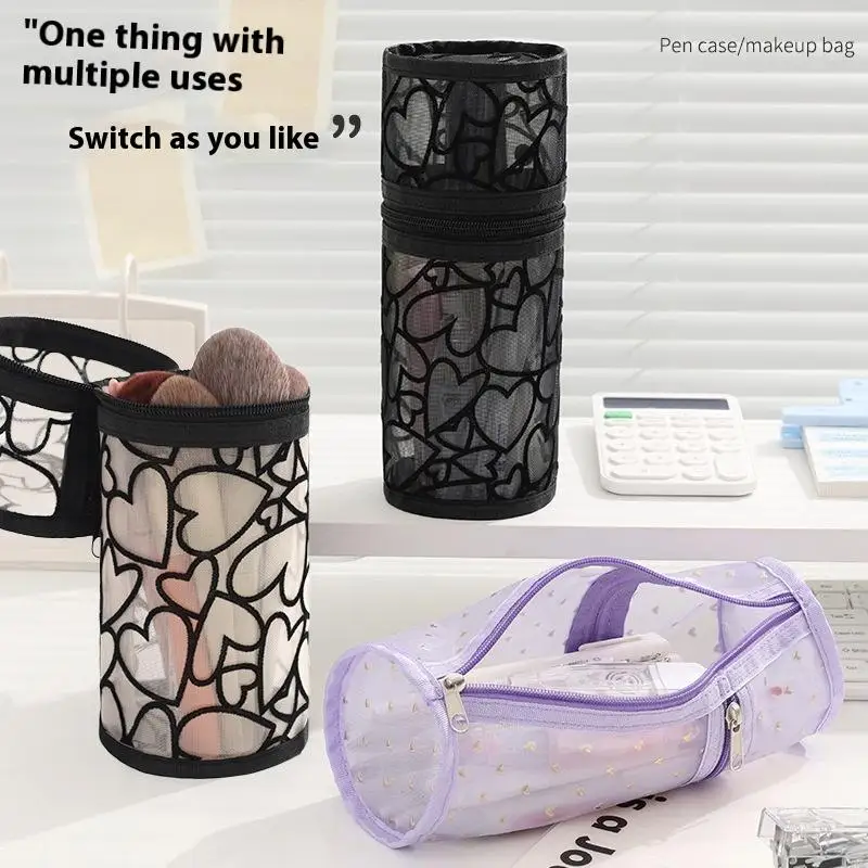 Large Capacity Makeup Brush Organizer Pouch Mesh Round Cosmetic Storage Bag Pouch Travel Cosmetics Case For Brushes & Tools