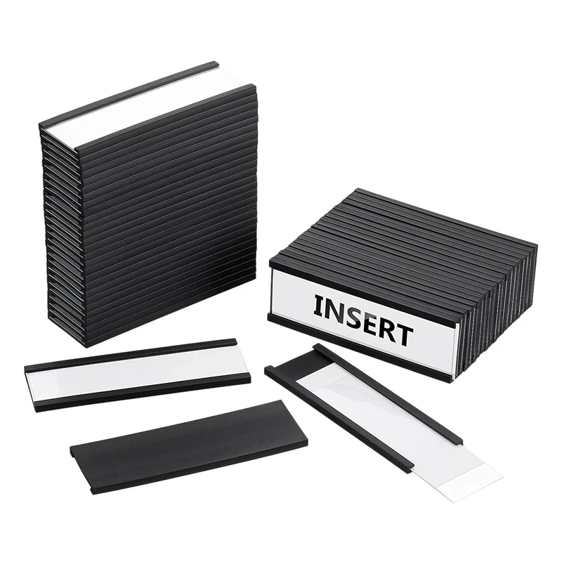 100Pcs Magnetic Label Holders With Magnetic Data Card Holders With Clear Plastic Protectors For Metal Shelf (1 X 3 Inch)