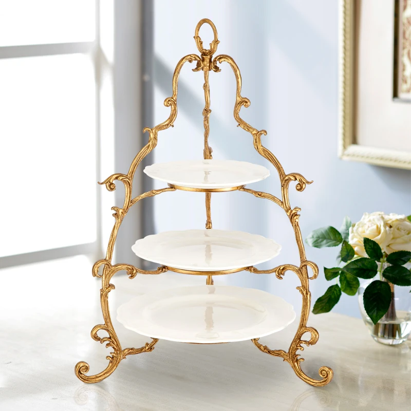 European Porcelain Candy Bowl with Multi Design Fruit Plate  Item Fancy Three-layer White and Bronze Home Decor Gift