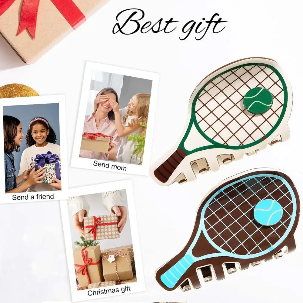 New Creative Tennis Shark Hair Clip Tennis Racket Shape Sports Hair Claw PVC Non Slip Hair Clamps for Women Girls