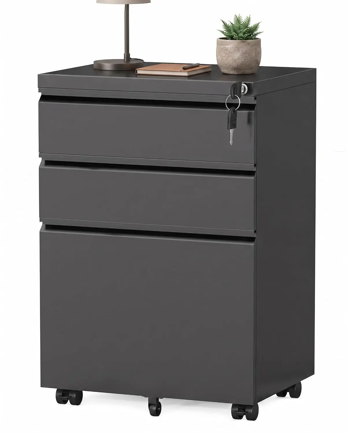 Fully Assembled 3-Drawer Mobile File Cabinet with Lock, Under Desk Storage