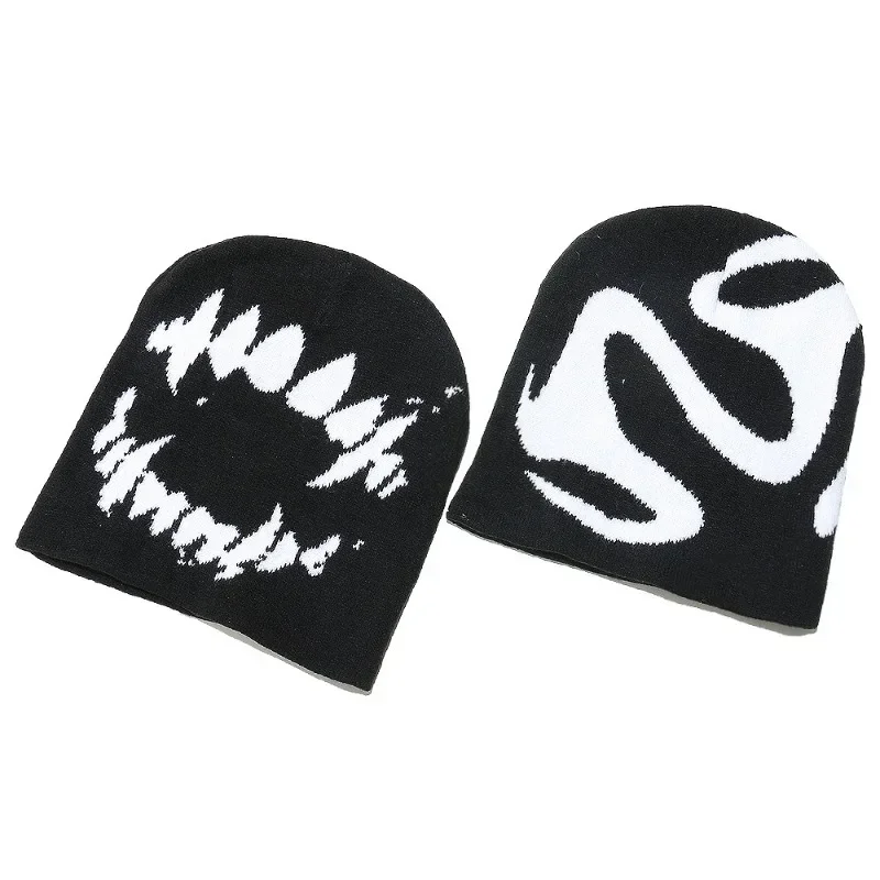 Damenmützen Strickmützen Goth Zahnkappen Herren Y2k Streetwear Wintermode Pullover Kpop Harajuku Vintage Warme Hip-Hop-Mütze Unisex – Detail 9