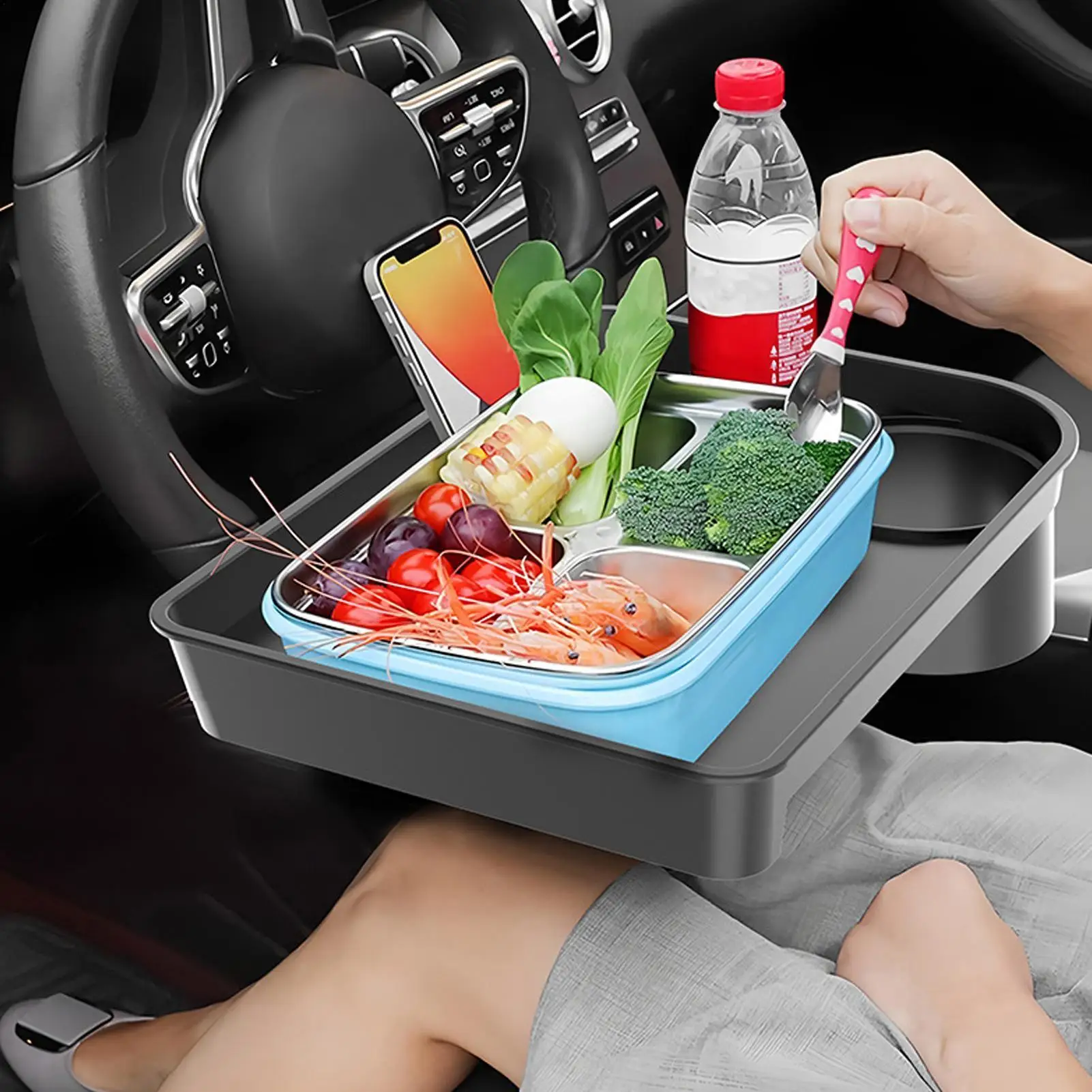 Car Cupholder Tray Expandable 360 Degree Rotating Auto Drink Extender Car Food Tray for Eating for Travel Eating Lunch Road Trip