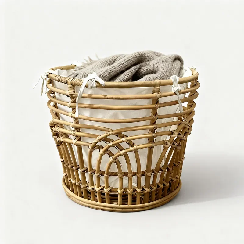 Large Wicker Laundry Basket With Liner For Dirty Clothes Storage Household Sundries Sorting Bin Natural Rattan Hamper