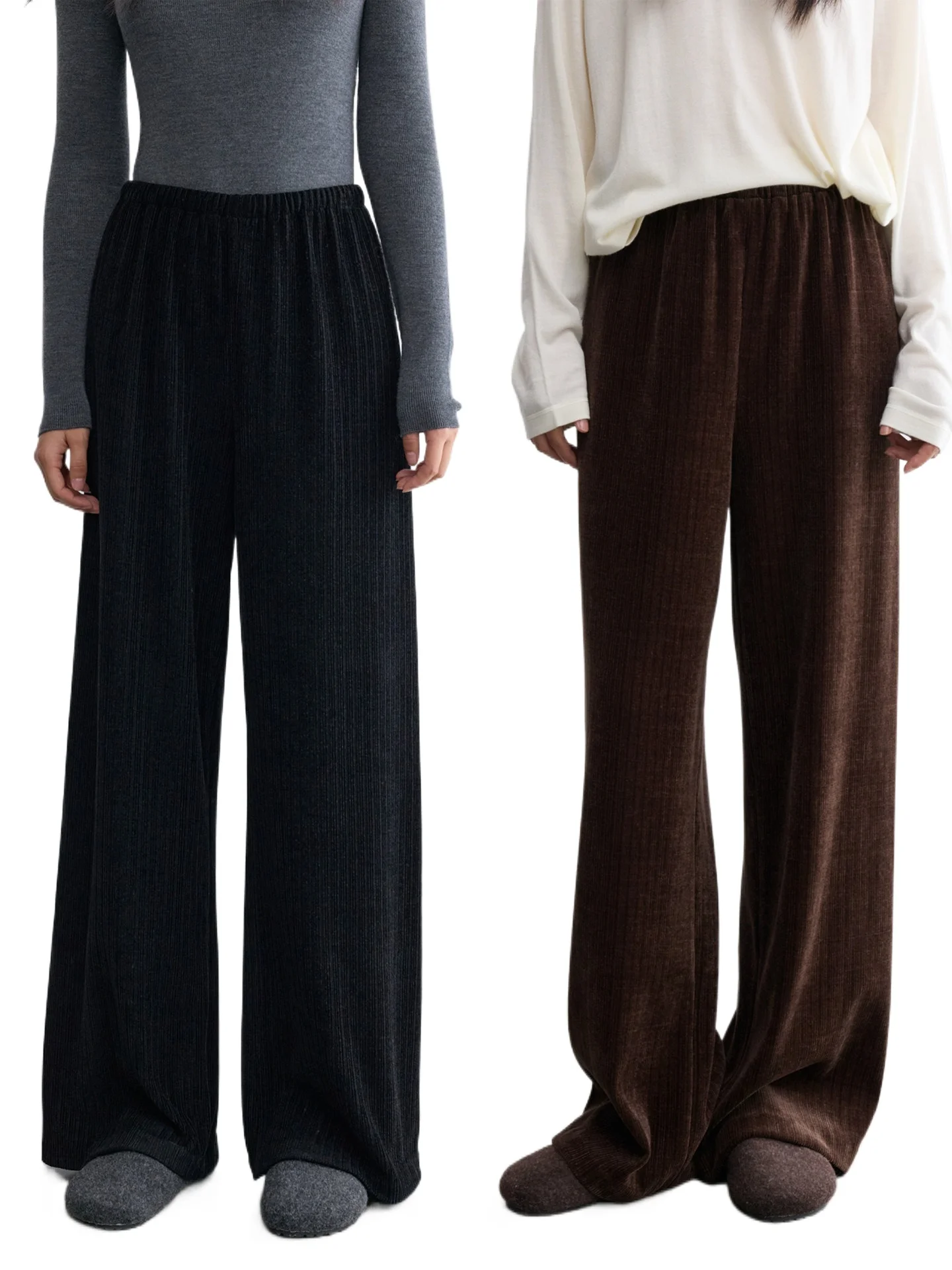 Strong push B into! Korea imported high-count thickened chenille thin warm loose straight air god pants