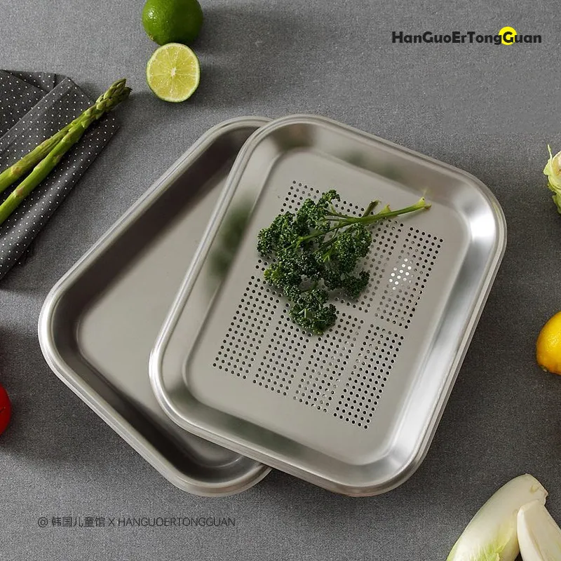 304 Stainless Steel Vegetable Drain Tray Home Fruit Plate Multifunctional Kitchen Washing Basin 2PCS Rustproof Prep Colander