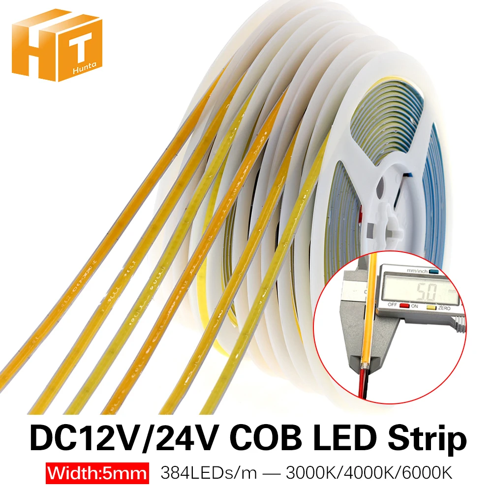 DC12V 24V 384 LEDs COB LED Strip Flexible Super Brightness COB LED Lights White / Warm White / Natural White Tape 5m