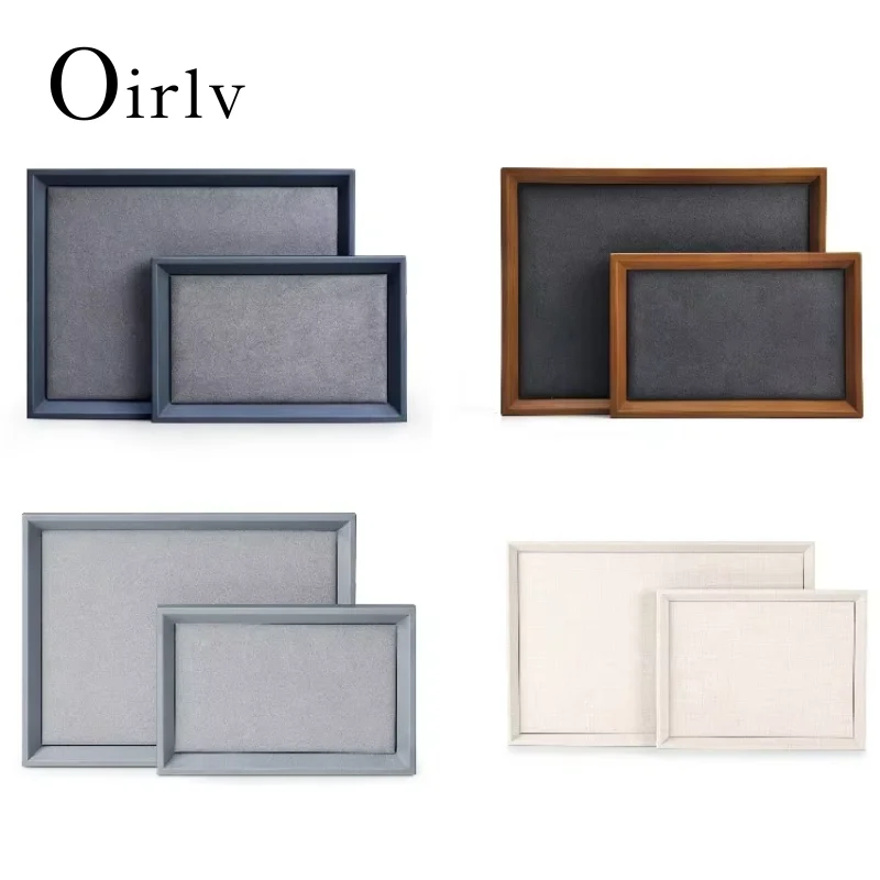 Oirlv bandeja de exibição de jóias de madeira maciça/couro pu empilhável colar pulseira anel relógio gaveta organizador vitrine suporte de jóias