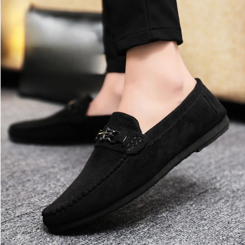 Men\'s Loafers Leather Suede Loafers Flat Moccasins Men Shoes High Quality Comfortable Breathable Slip on Shoes