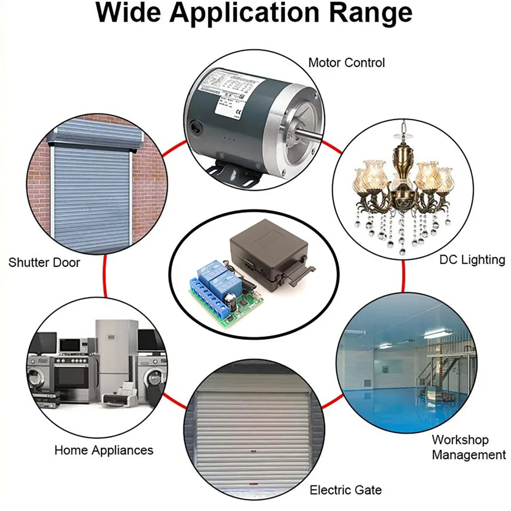 433MHz 12V Wireless Garage Door/Motor/Car/Light Remote Controller Switch 10A 2CH Relay Receiver Module with Keyfob Transmitter