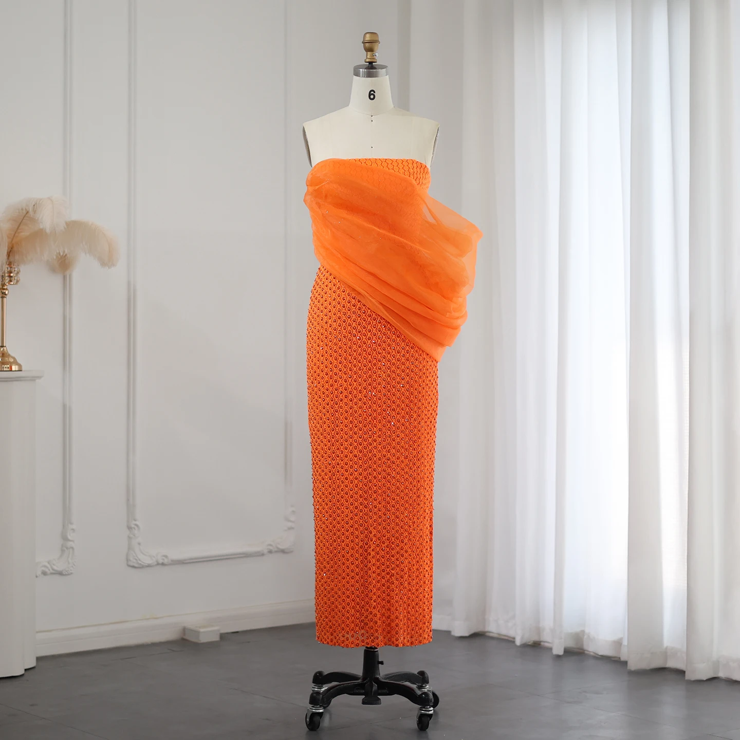 

Sharon Said Orange One Shoulder Dubai Evening Dress for Women Wedding Arabic Elegant Ankle Length Midi Formal Party Gown SS311