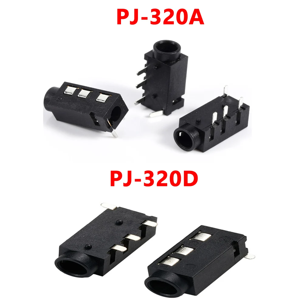 10pcs/lot DIP PJ320A PJ320D 3.5MM Headphone Audio Socket  Through Holes PCB Horizontal 4 Contact Audio interface Jack Connector