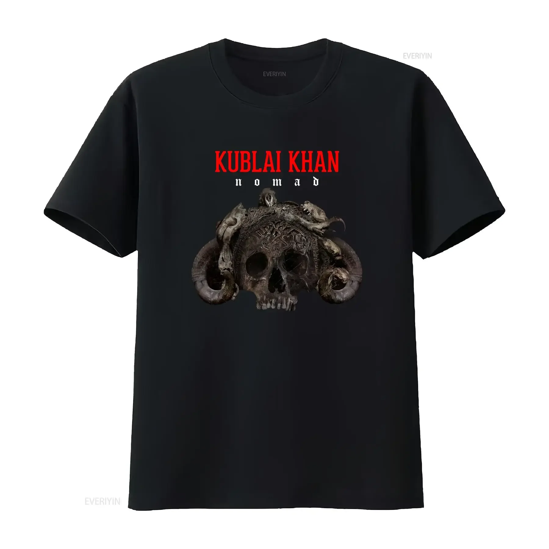 Gothic Heavy Metal Kublai Khan Nomad Skull Print Streetwear Casual T Shirt vintage Washed streetwear fashion