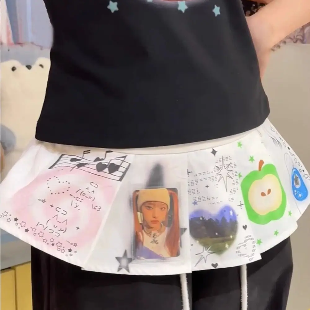 Casual Cartoon Mini Skirt Harajuku Lace-up Design Lace Up Ruffles Skirt High Waist Y2K Streetwear Ruched Skirts