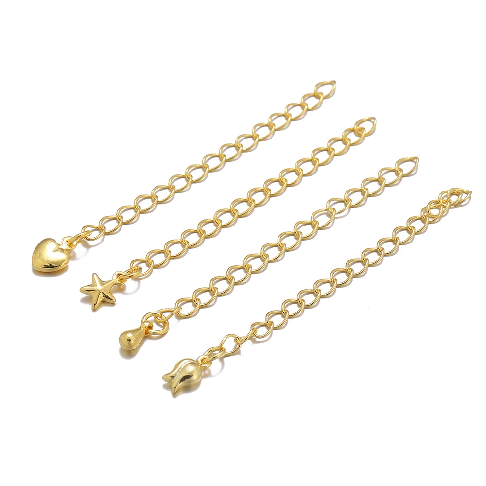 5pcs/lot 14K 18K Gold Color Heart Flower Necklace Tail Connector Chain Drop Tail Extented Chain For DIY Jewelry Bracelet Making