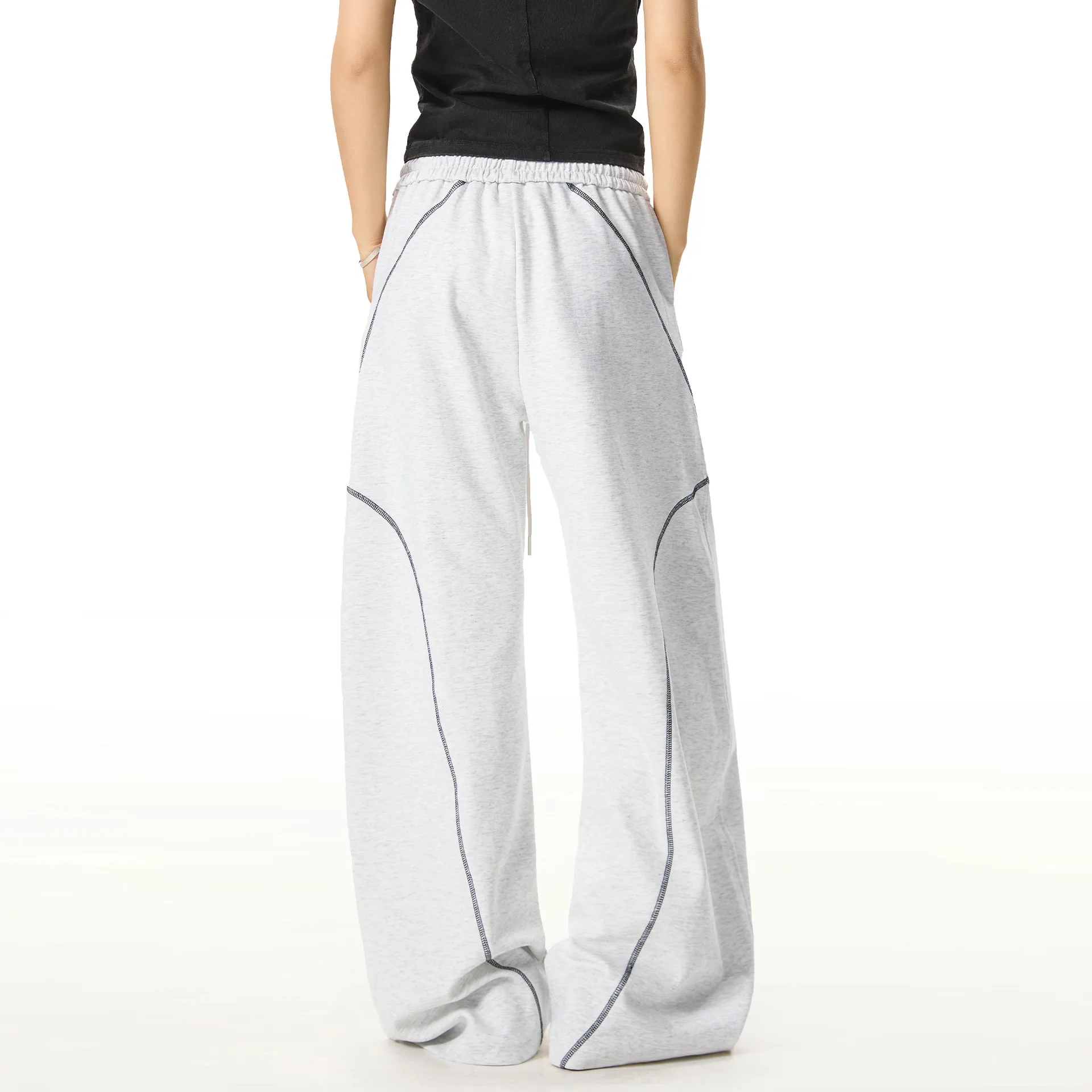OR FL Women's American Retro Splicing Curved Knife Sweatpants Trendy Brand Design Sense Clear Thread Slacks Sports Pants Y2k