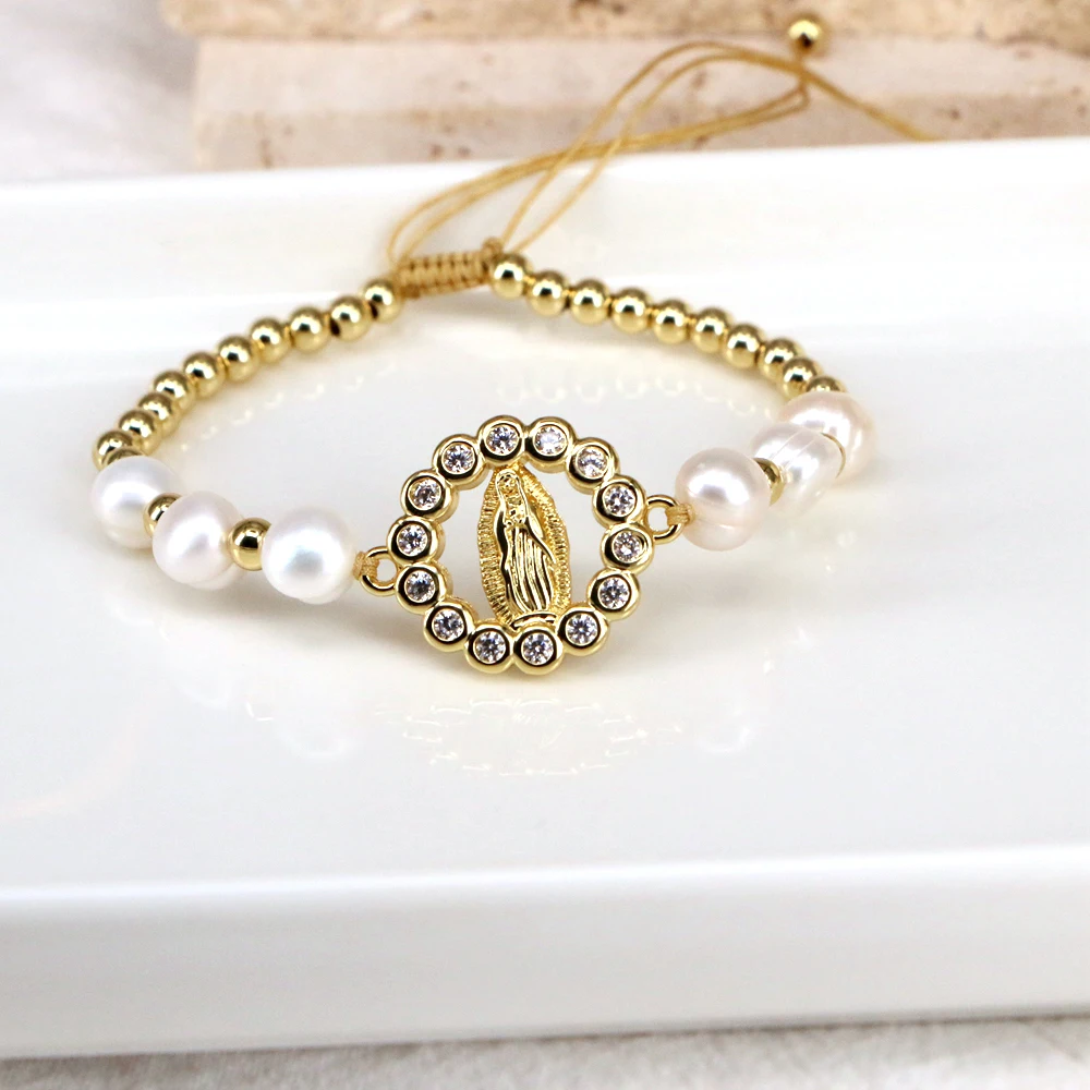 5PCS, 2023 Virgin Mary Bracelets Natural Freshwater Pearl Beaded Handmade Butterfly / Eye Heart Rope Charm Bracelet For Girl