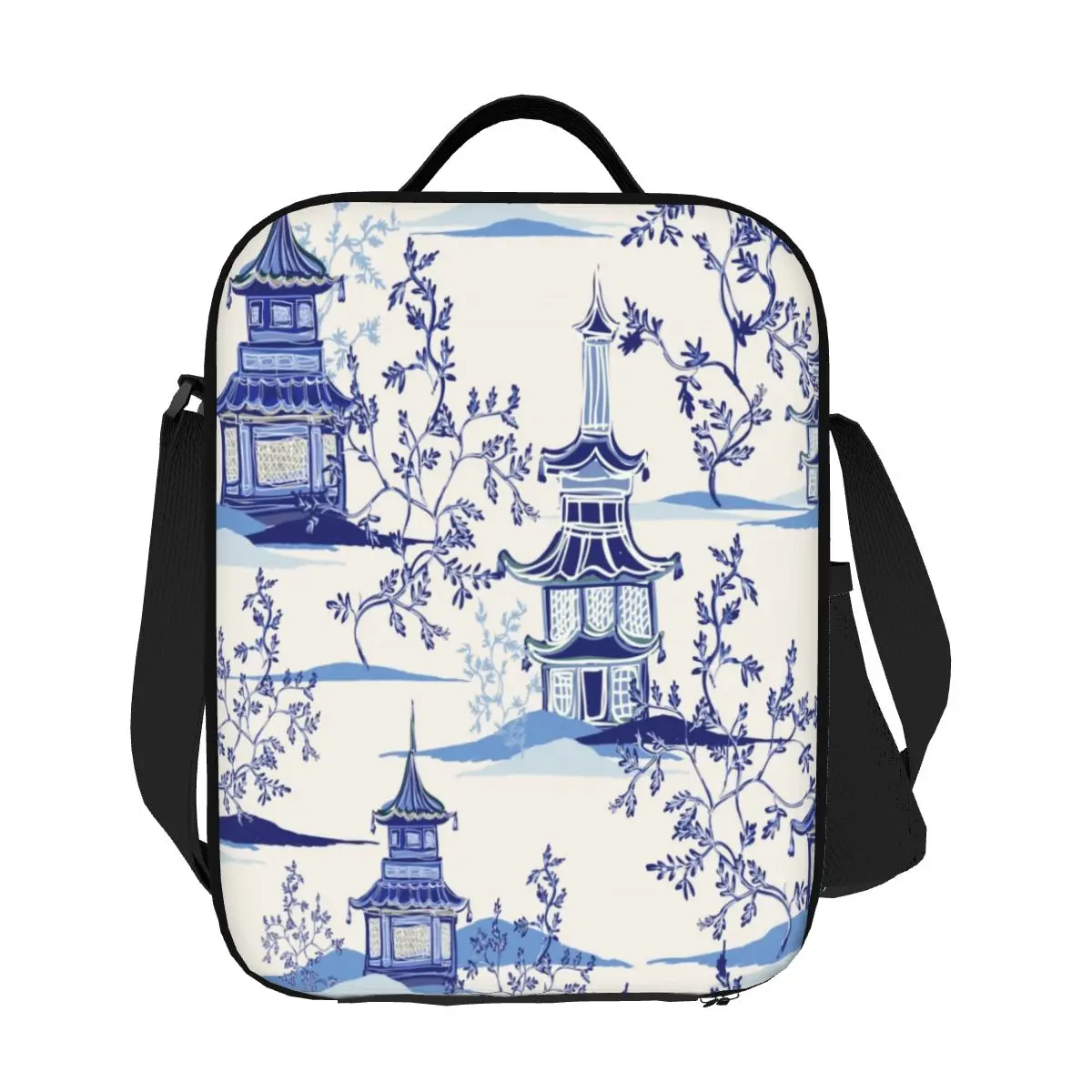 

Чайный домик в стиле шинуазри на заказ, винтажные художественные изолированные сумки для обеда для работы, школы, синий холодильник, термобокс для обеда для женщин и детей