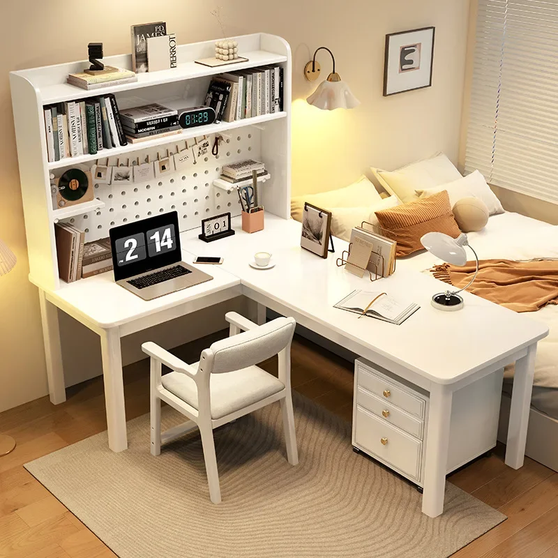 Solid wood desk, simple study, corner against the wall, computer desk