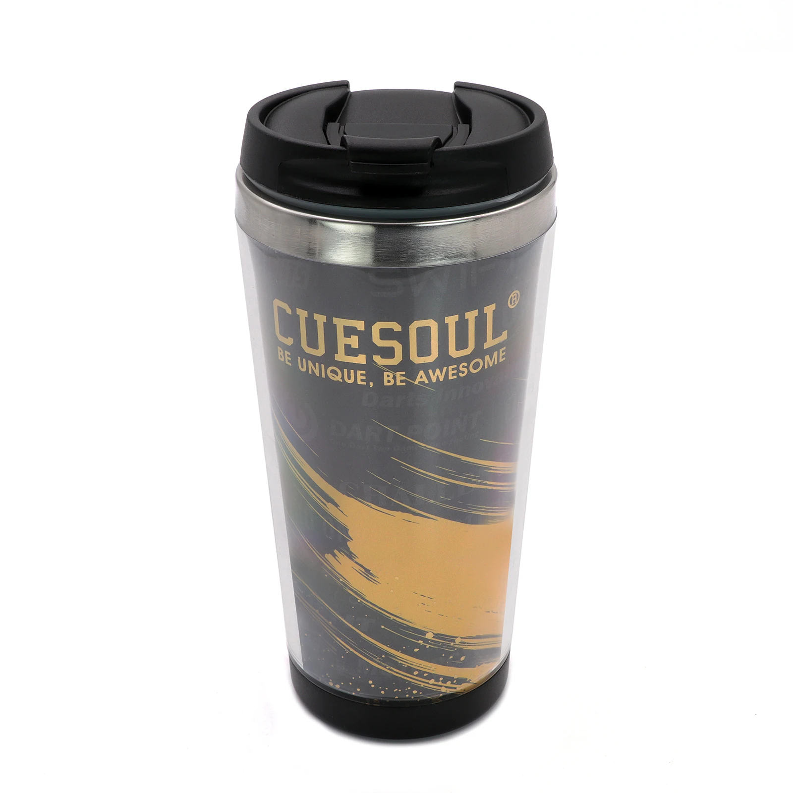 CUESOUL 450ml Stainless Steel Vacuum-Insulated Tumbler Cup with Lid-Black and Yellow