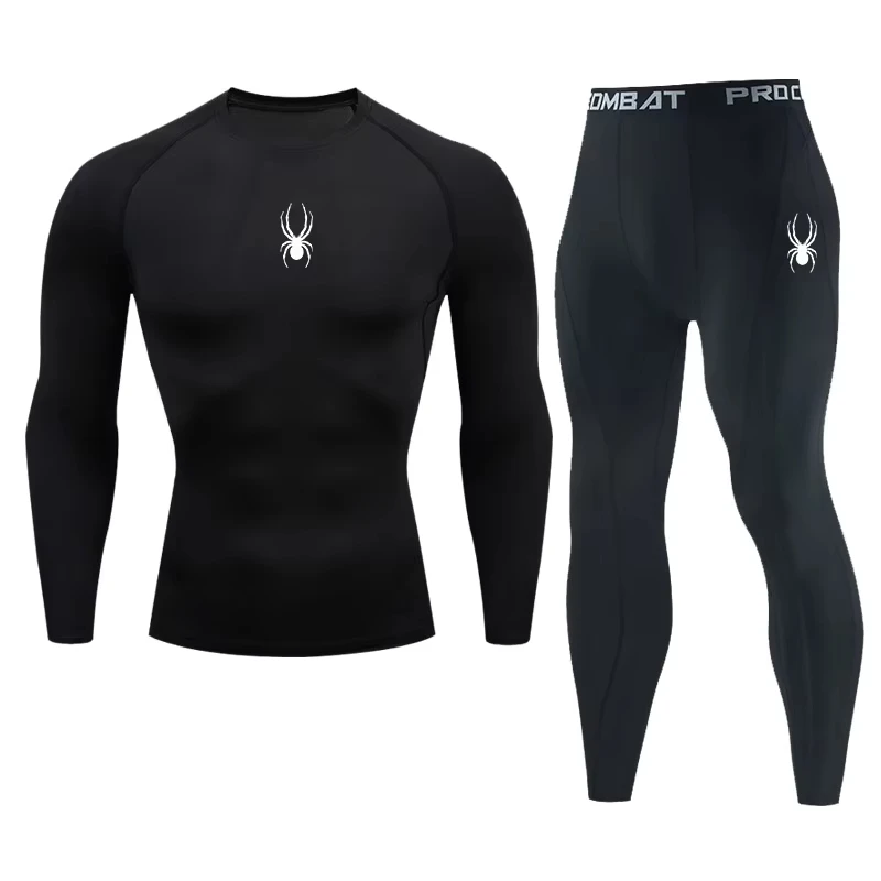 

Gym Compression T-shirt Men's Long Sleeves Fitness Suit Sportswear Spring Autumn Outdoor Dry Fit Sports Running Tops 2-piece845
