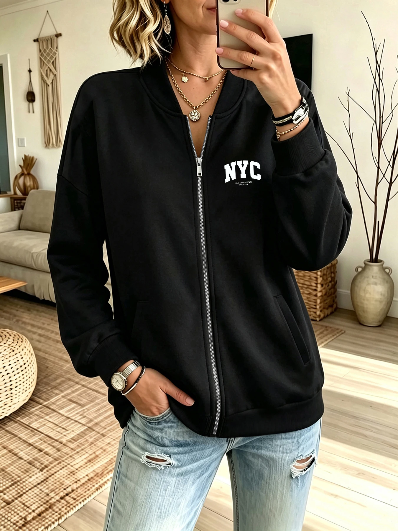 스트리트 패션 스타일, 뉴욕 레터 패턴 프린트가 앞면과 - Street Fashion Nyc 리뷰 및 가격