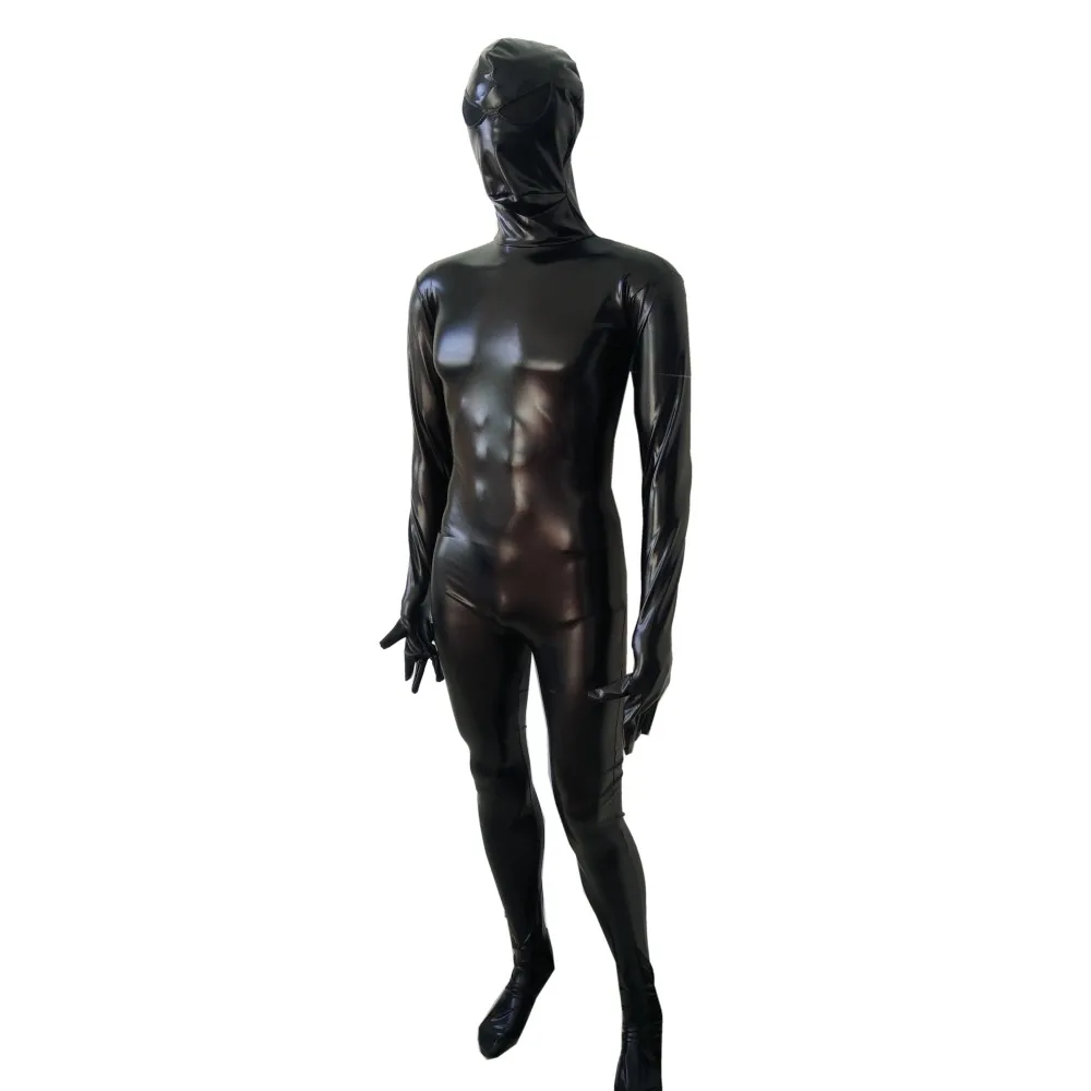 

Black colour Alien Adult Sexy Shiny Metallic full bodysuit Fancy Tights Clothing with mesh eyes