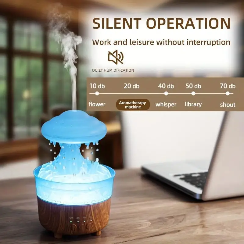 Cloud Shaped  Essential Oil Diffuser without Battery, 1 Piece USB Powered Cloud Rain Humidifier with Remote Control, Creative Co