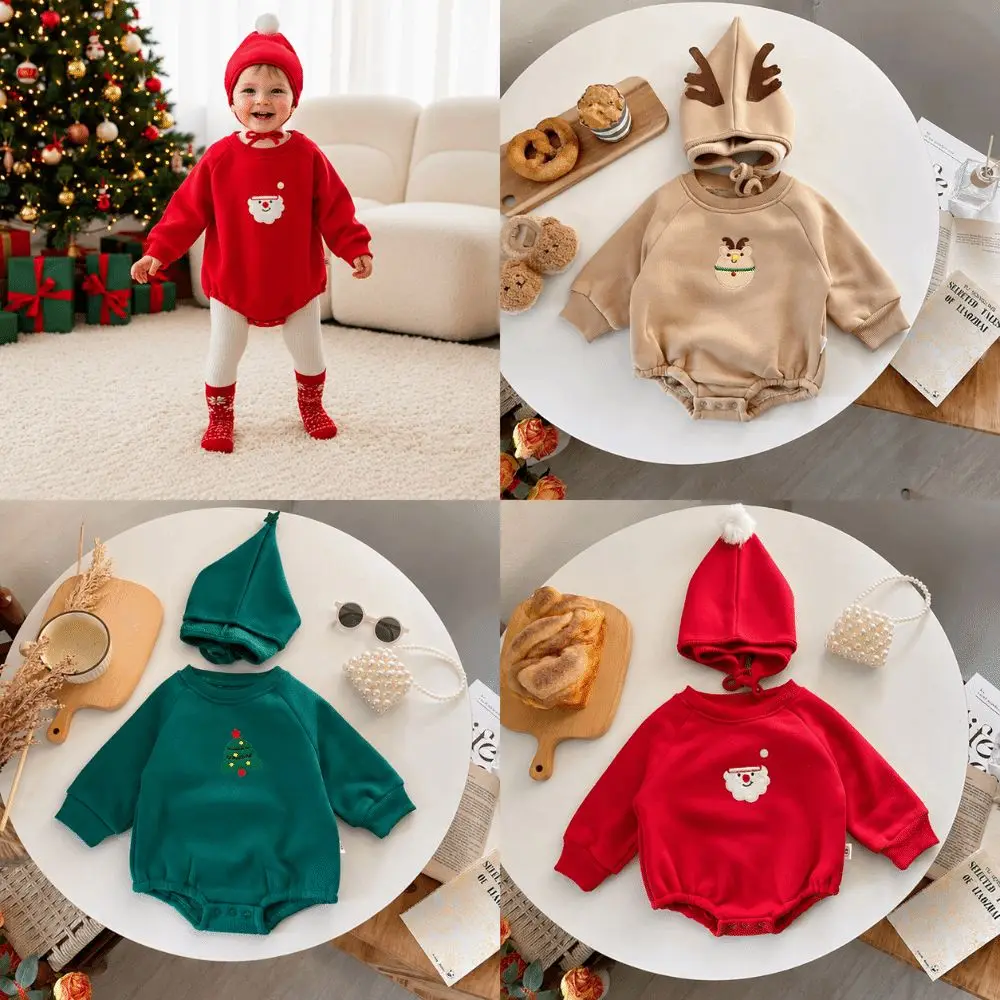 High Quality Thickened Rompers Warm with Hat Toddler Sweatshirt Jumpsuit Christmas Party