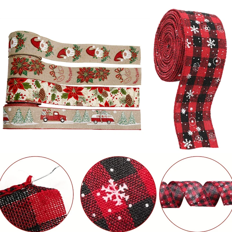 

Vintage Snowflake Christmas Ribbon 2M Roll Linen Polyester Blend for DIY Gift Wrap Tree Decor Craft Bow Making Party Supplies