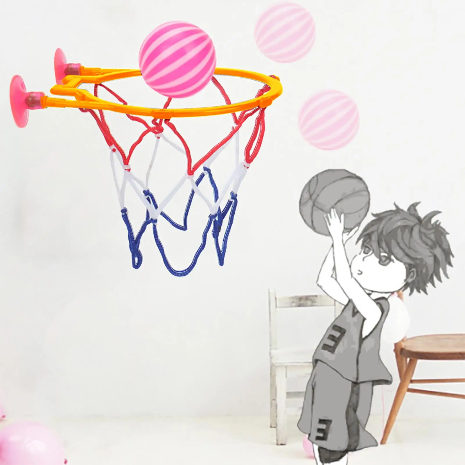 Kid Indoor Mini Basketball Hoop Set with Suction Cup Wall Hanging Home Sports Game Children's Exercise Fun Basket Ball Hoops Kit