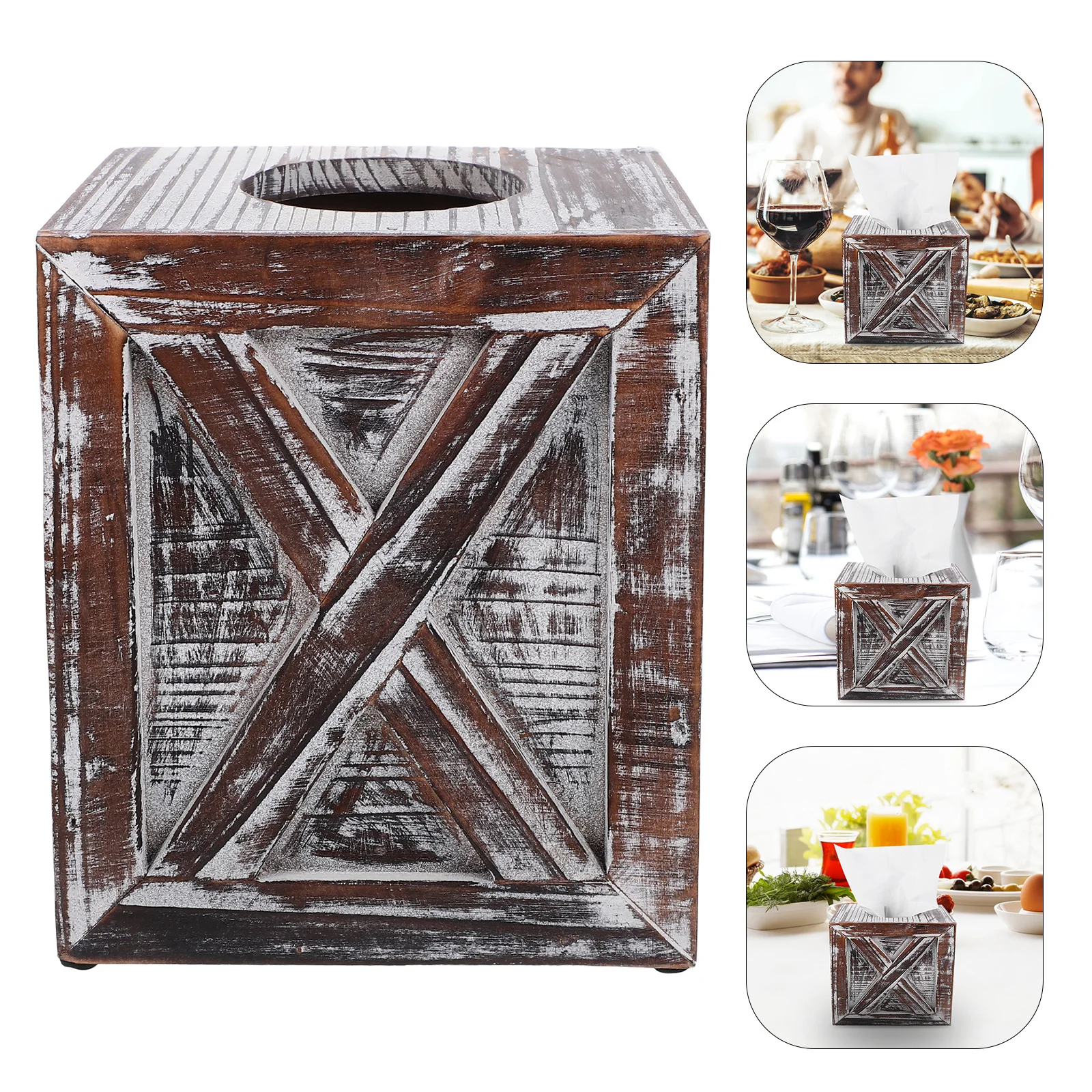 

Wooden Tissue Box Holder Square Desktop Napkin Storage Case For Home Office Standard Tissue Boxes Compatible Reusable