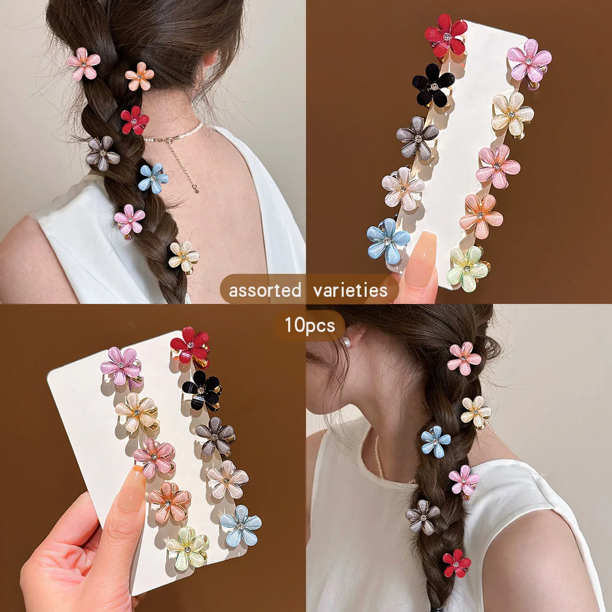 10 colors of random flower hair claws, Korean version flower hair clip, fashionable hair accessory suitable for daily use