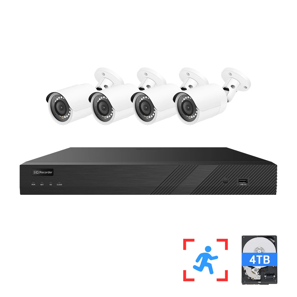 8CH Kits 6MP Bullet Outdoor POE Security System NVR With 4pcs Colorful Night Vision Waterpoof Human&Vehicle Detection With au di