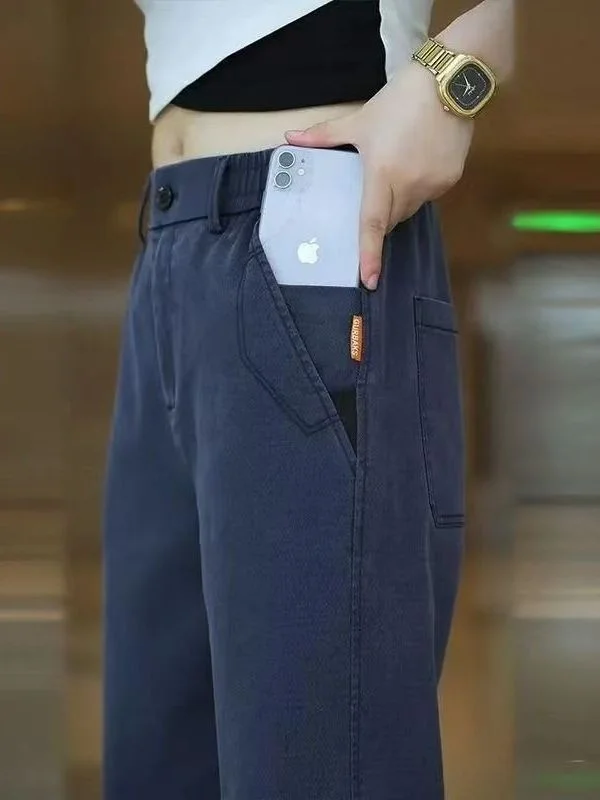 

Men's Summer Elastic Casual Pants Loose Straight Leg Large Size Multi ket Six ket Workwear Thin Wide Leg Pants