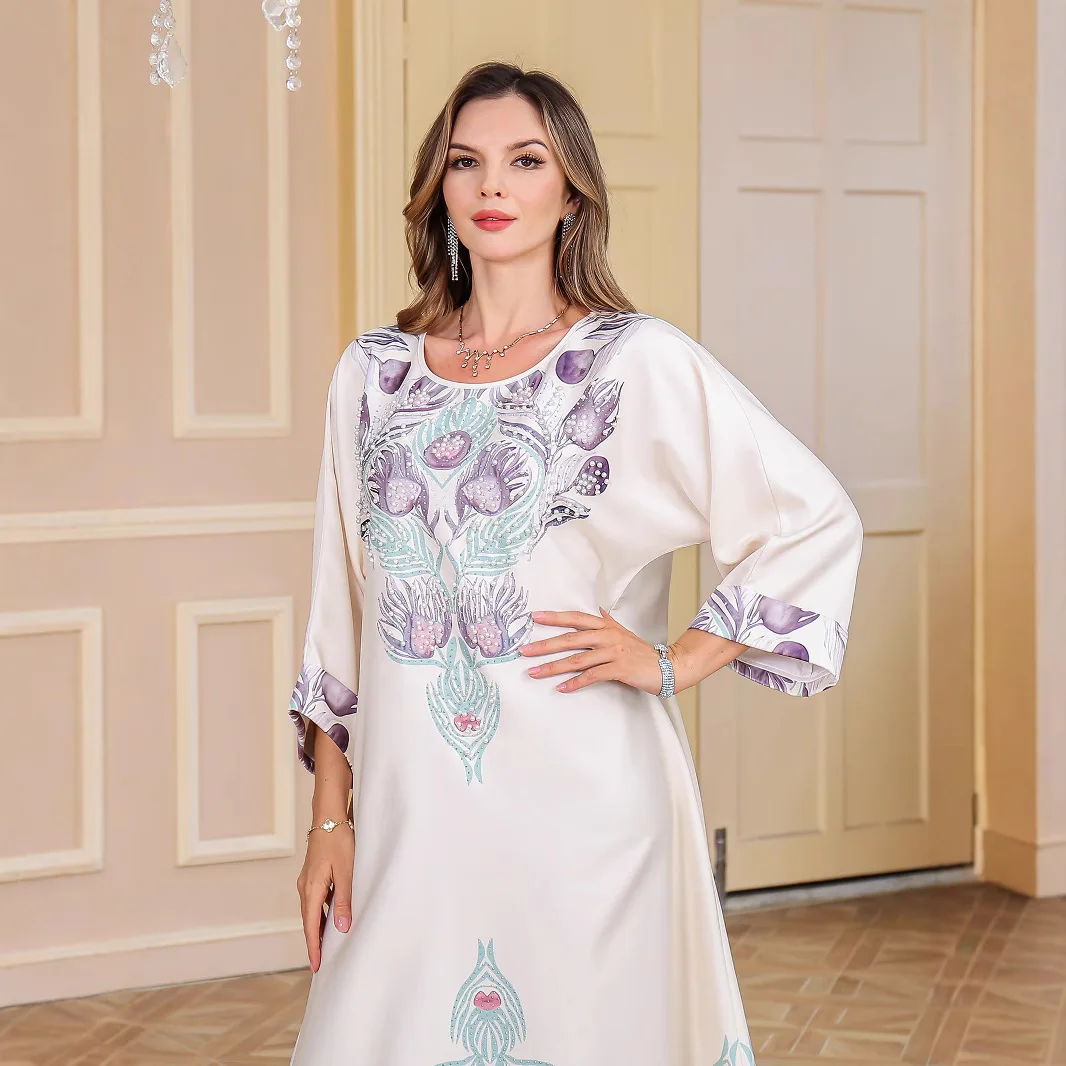 عباية عيد عصرية إسلامية لعام 2025 للنساء، رمضان، طباعة ماسية إسلامية، فساتين عطلة فاخرة طويلة