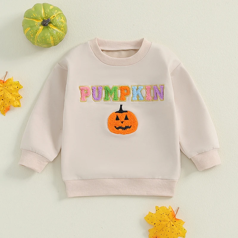 

Toddler Kids Girl Boy Halloween Sweatshirt Casual Pumpkin Embroidery Long Sleeve Pullover Tops for Fall Winter