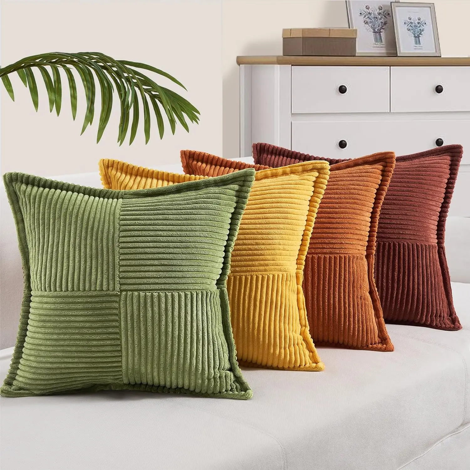 Broadside Ttriped Throw Cushion Cover 45x45cm Corduroy Pillow Covers with Splicing 18x18Inch Pillowcase for Sofa  Bed Livingroom